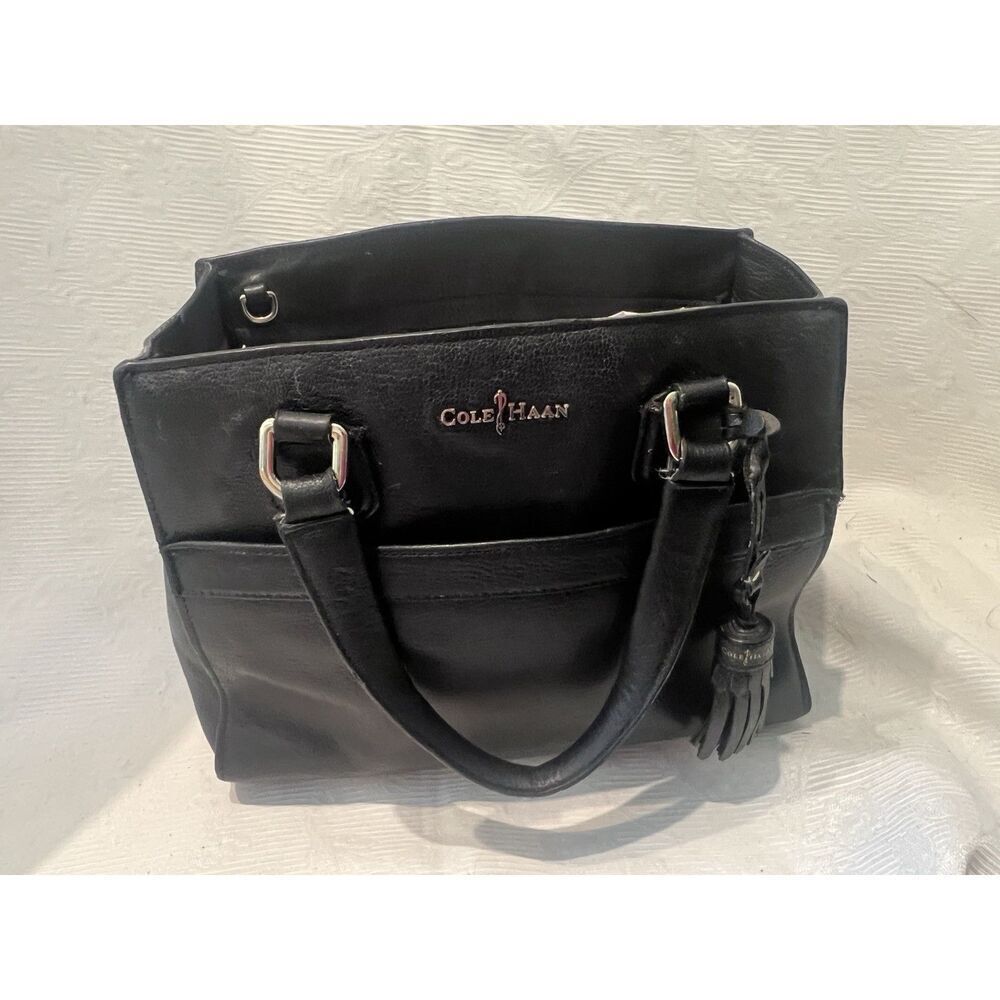 Cole Haan Berkley Satchel Handbag Black Leather Lined Zip Pockets Double Handle